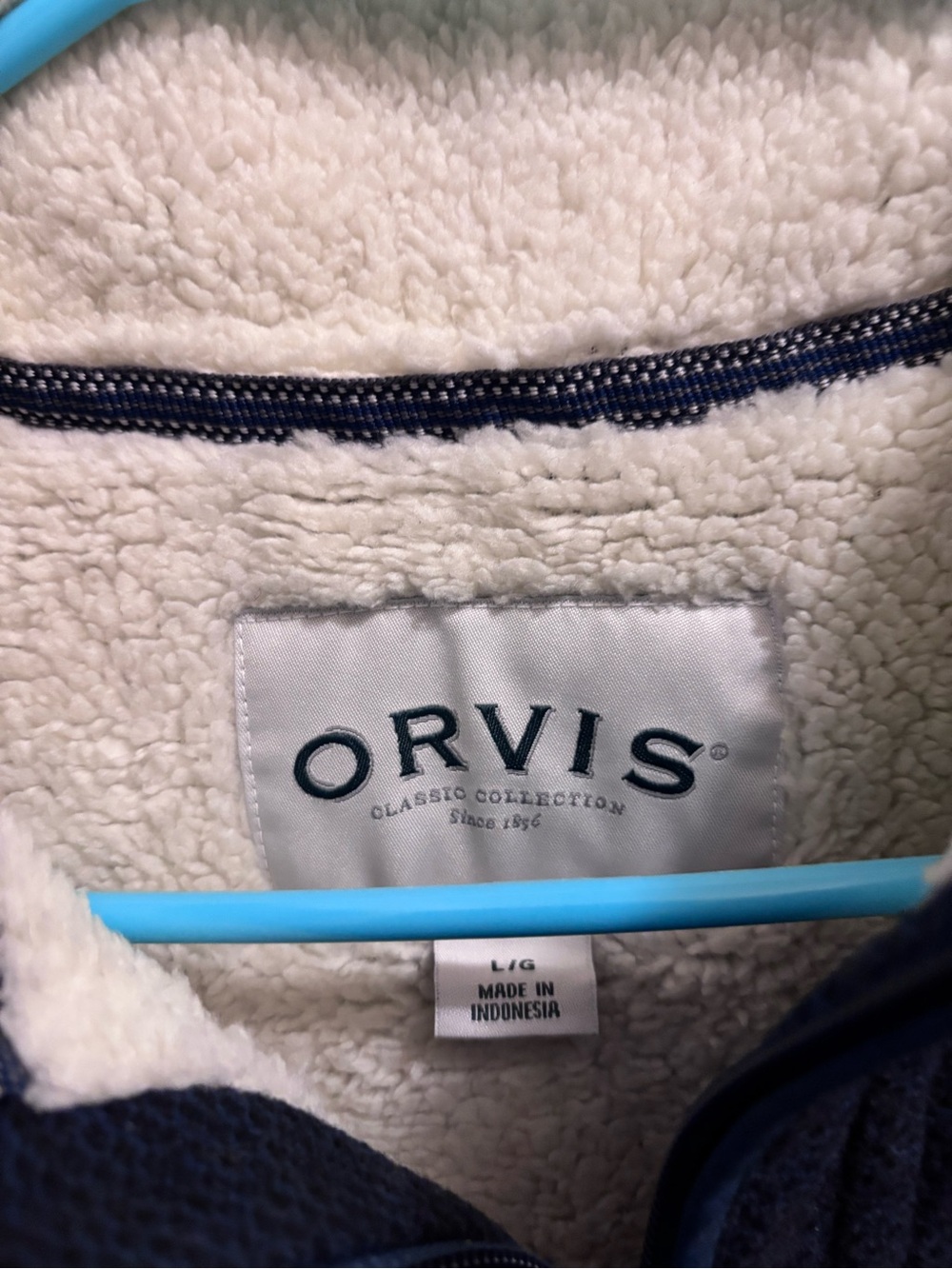 Orvis Navy Blue Sherpa-Lined Half-Zip Jacket - Picture 4 of 6